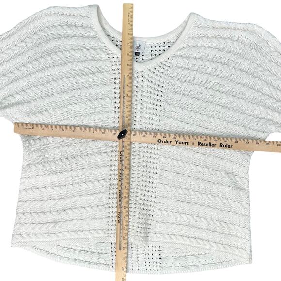 CAbi Cream Ivory Fringe Fiesta Poncho Open Knit Half Sleeve Sweater Top size M - Picture 4 of 12